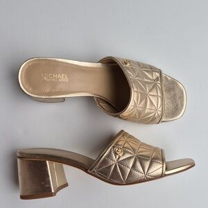 Michael Kors Metallic Gold Quilted Block Heel Mules